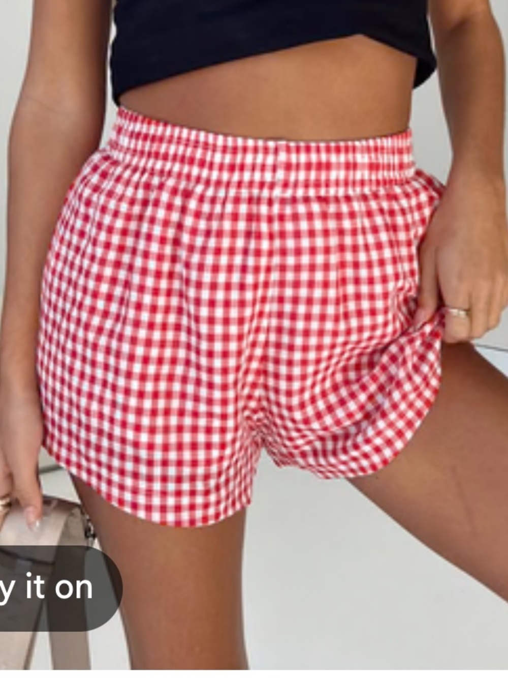 Princess Polly red gingham beach house pull on elastic shorts 4